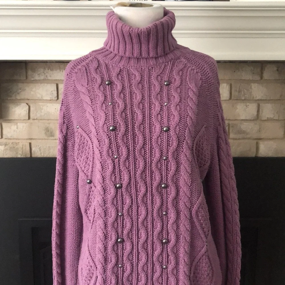 Relativity Lavender Cable Knot Chunky Studded Sweater size Large